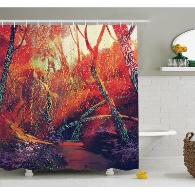 Fantasy Art House Fall Autumn Scenery in Habitat Fairy Tale Woodland Fiction View Shower Curtain Set -  Ambesonne, sc_23022