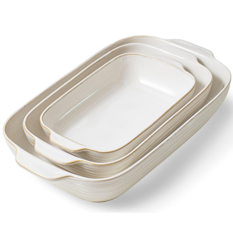 Ensemble de 3 assiettes à cuisson profondes en céramique avec poignées (blanc)