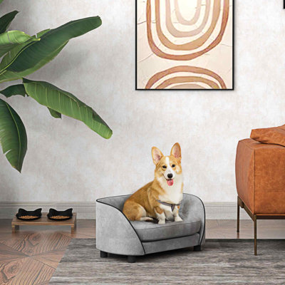Tucker Murphy Pet™ Dog Sofa Pet Couch Dog Bed With Soft Cushion, Removable Washable Cover, Velvet Touch, For Small To Medium Sized Dogs, Grey