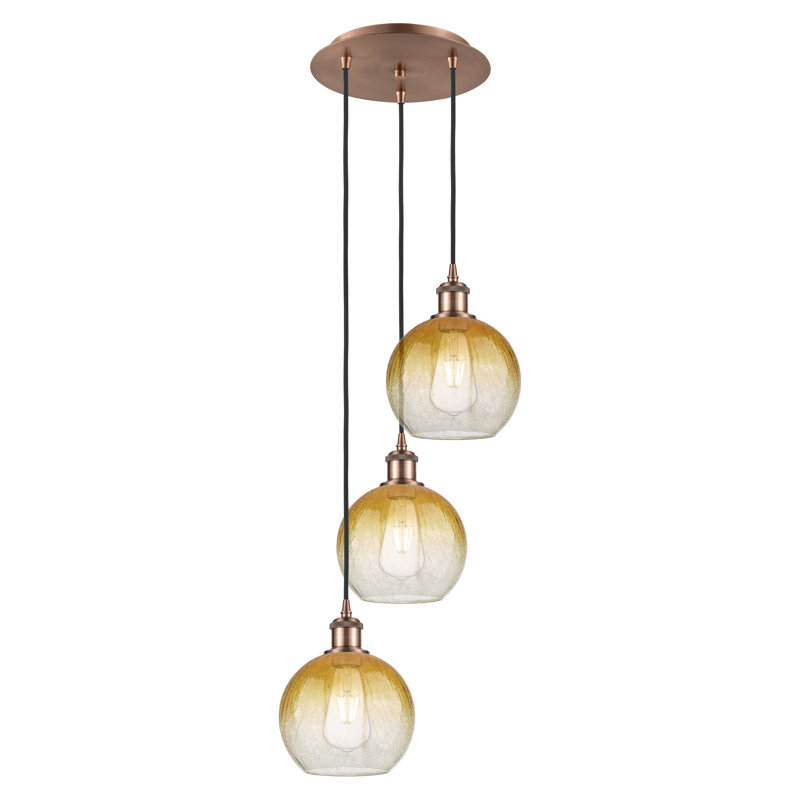 Luminaire suspendu suspendu à 3 lumières 14 po Ballston - Brookhaven Globe, Ambre, Cuivre antique