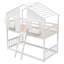 Lit superposé simple au dessus d'un lit simple avec toit, fenêtre, boîte de fenêtre, porte, avec barrières de sécurité et échelle