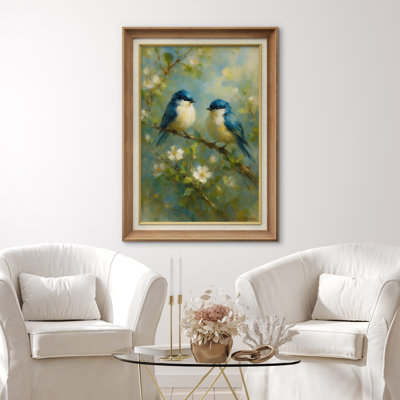 Premium Framed Artwork - Vintage Bids Print for Living Room Decor - 26"x36"