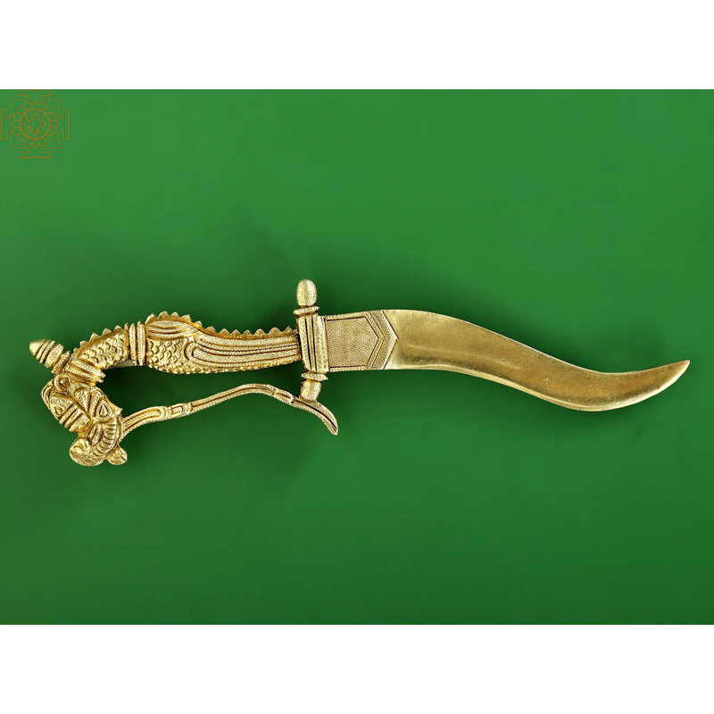 9" Brass Makar Design Dagger – Handcrafted Ornate Hindu Mythical Creature Decorative Dagger for Unique Home Décor