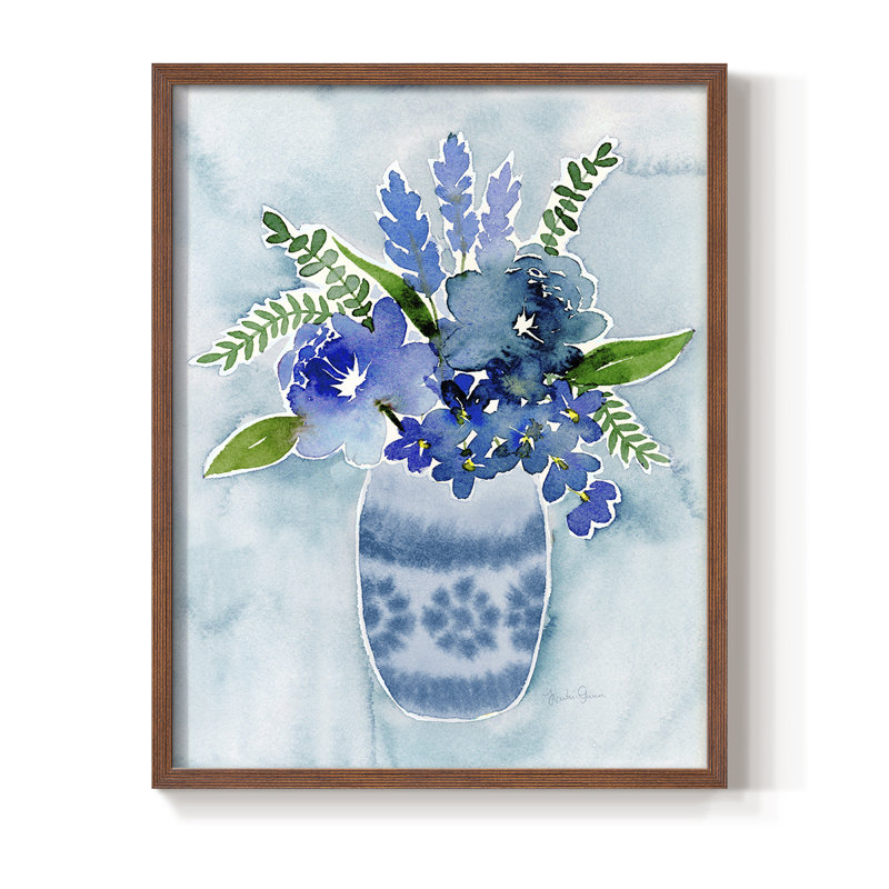 «Blue Bouquet II», reproduction encadrée - bois massif, Brun, H 28 po x l 22 po