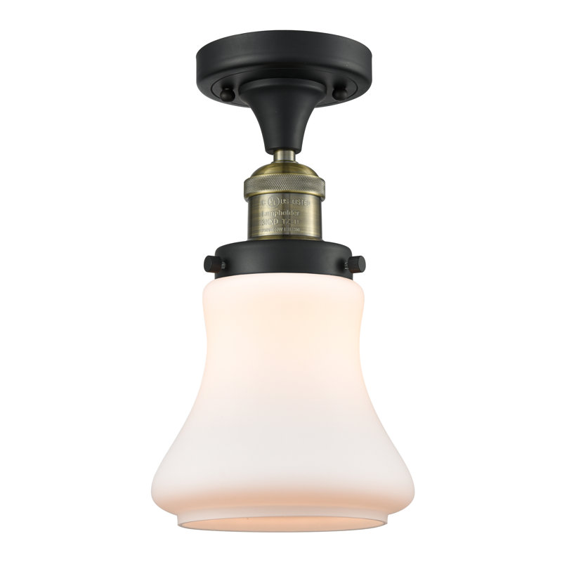Plafonnier semi-encastré à 1 lumière Edda, Laiton antique noir, Ampoule non incluse, Blanc mat