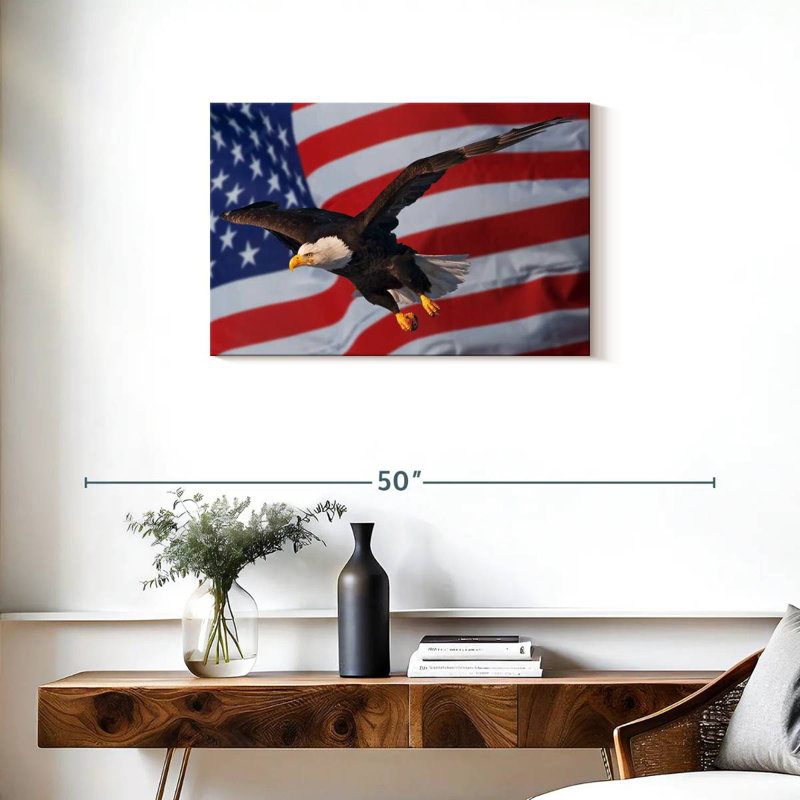 Lelar US Flag And Flying Bald Eagle, 20" H x 30" W