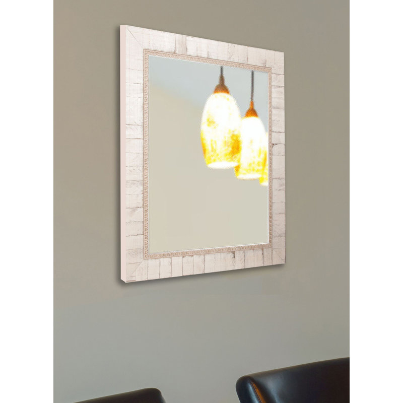 Vinson Solid Wood Flat Mirror, Ivory, 25.5" H x 21.5" W