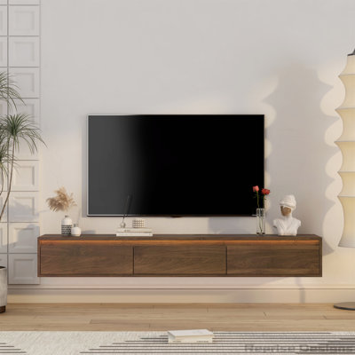 High Gloss Wall Mounted TV Stand with Led Lights and Power Outlet for 55 60 65 Inch TV