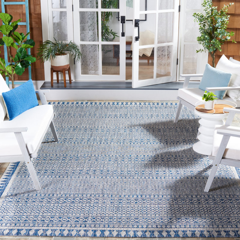 Tapis d'intérieur / extérieur à motif géométrique Cestaric Performance, Rectangle 8 pi x 11 pi