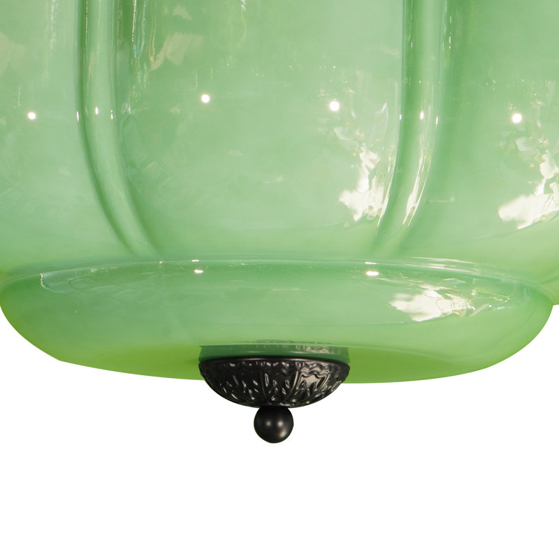 Suspension en verre vert citrouille de 35 cm avec ampoule E26 tricolore, Green