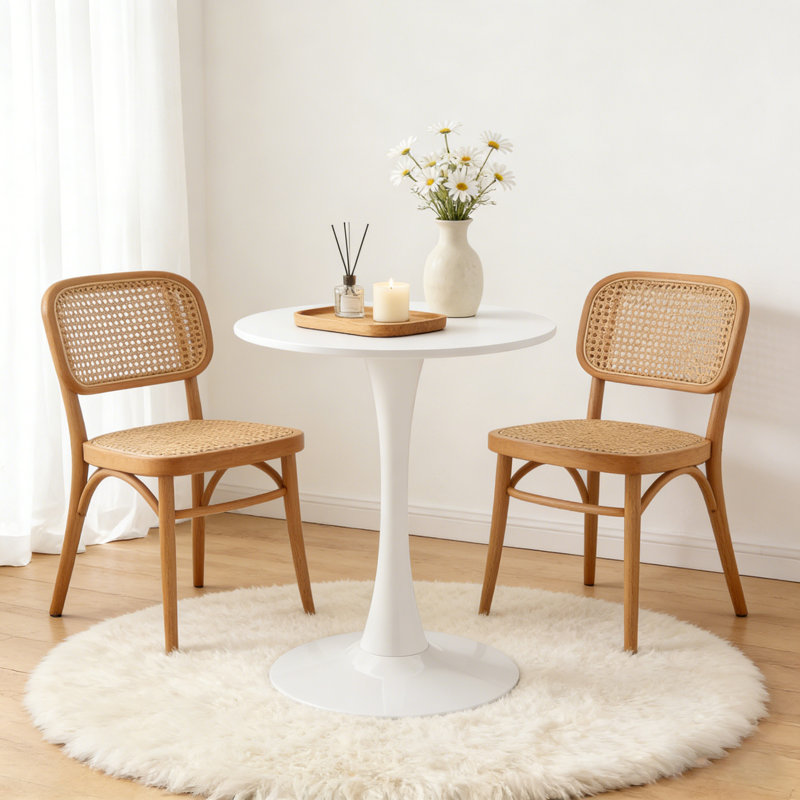 Modern Mid-Century White Round Side Table, 24" Mdf Top With Elegant Tulip Steel Base For Kitchen & Dining