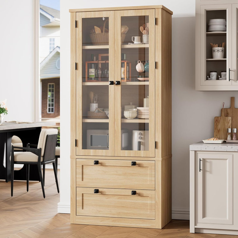 Armoire de cuisine - armoire de rangement haute de 72 po avec 2 grands tiroirs et 3 tablettes réglables, Jaune