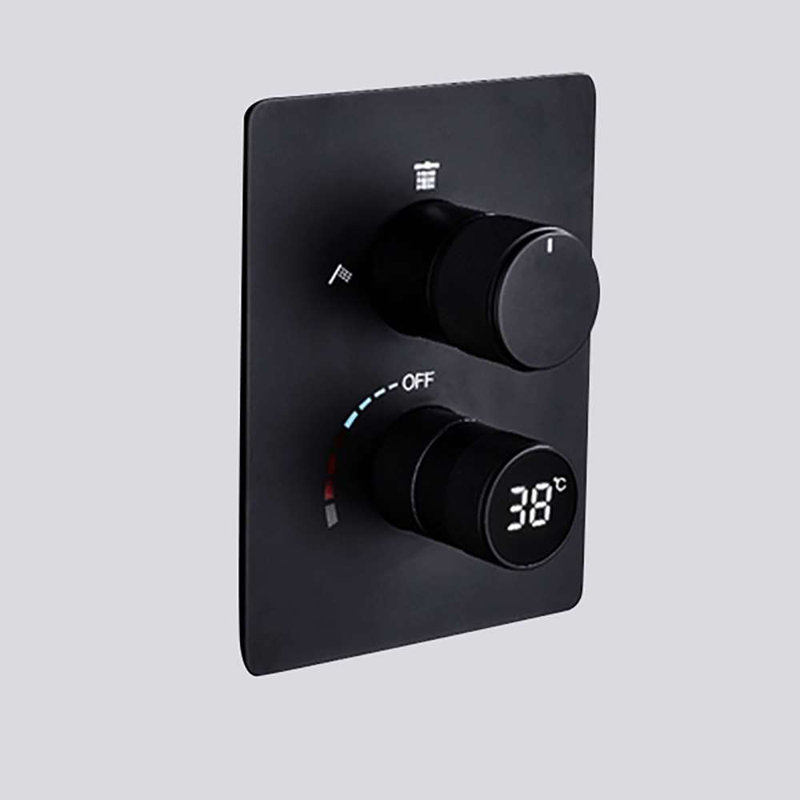Treviso 20x14 Inch Matte Black Digital LED Shower System with Rainfall Waterfall 6 Body Jets