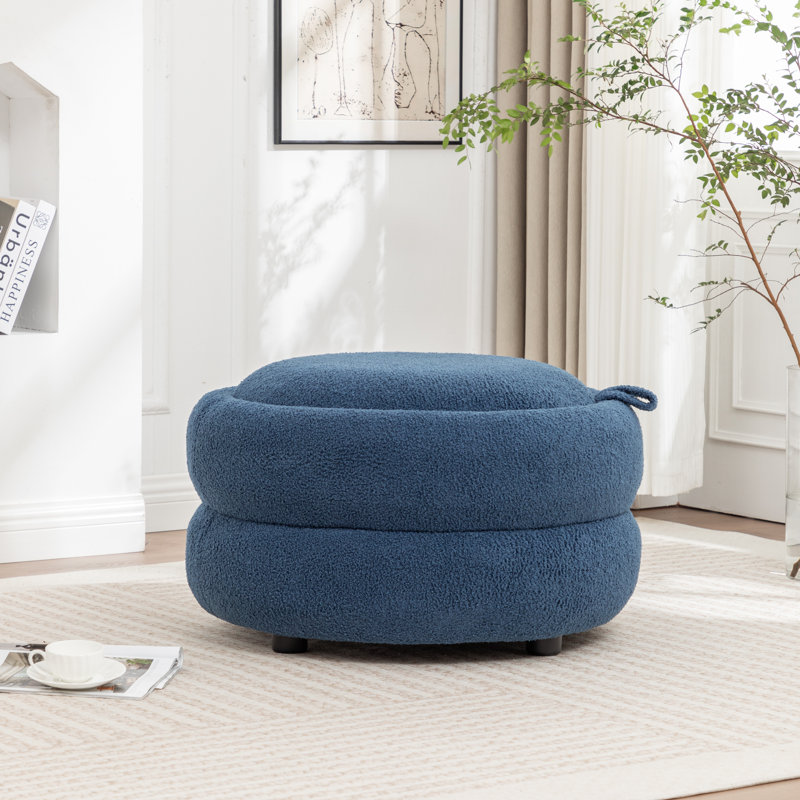 Upholstered Round Storage Ottoman, Navy