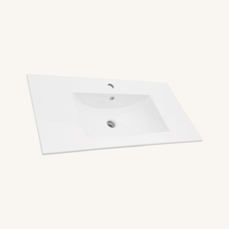 Plateau de meuble-lavabo simple blanc 36 po x 18 po avec 3 trous de robinet et trop-plein (lavabo seulement)