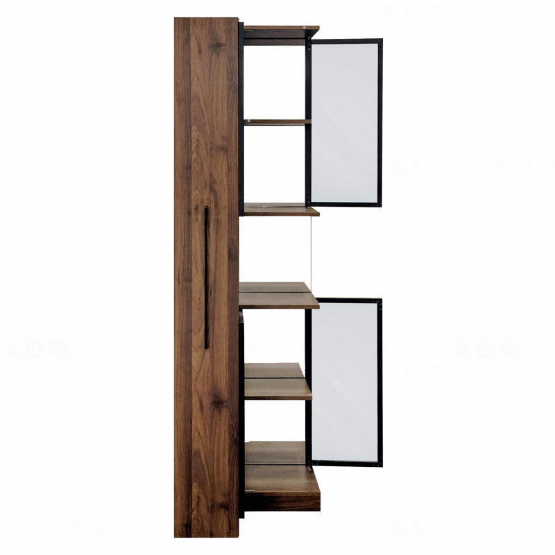 70" Display Storage Cabinet With Glass Doors And Lights, With Multi-Functional Pull-Out Multi-Tier Storage Shelf, Wooden Display Storage Cabinets