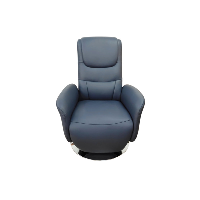 Fauteuil inclinable ergonomique en cuir véritable Macon, Bleu marine