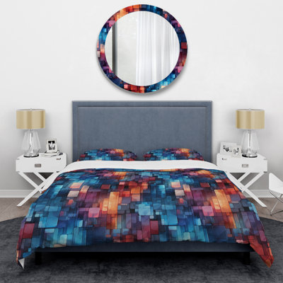 Purple And Blue Matrix Cubes - Ensemble de housse de couette géométrique
