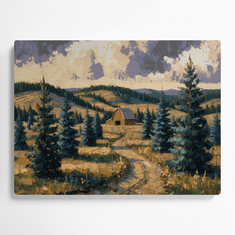 Farm Pine Trees Gray Metal Wall Art, 20" H x 24" W