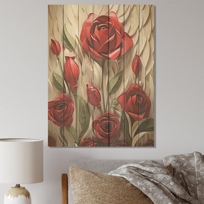 White And Red Rose Beauty - Roses On Wood Print