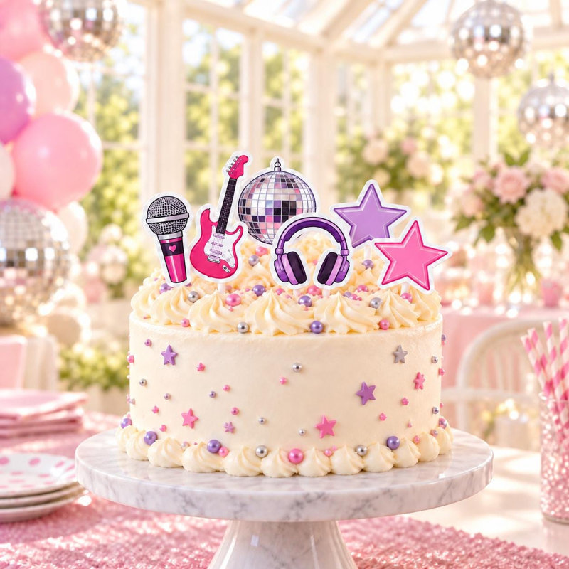Ensemble de 6 décorations pour gâteau Pop Star, décorations pour fête d'anniversaire musicale, en carton