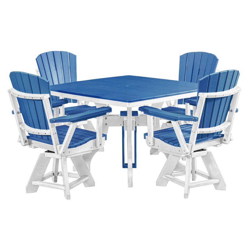 Alyxzander 4 - Person Patio Dining Set with Square Table, White/Dark Blue