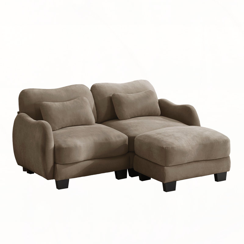 Causeuse en L avec repose-pieds, Chenille café