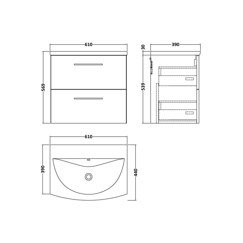Arno 610mm Single Bathroom Vanity with Integrated Vitreous China Basin