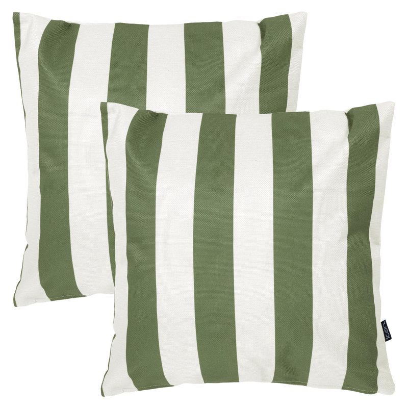 Indoor / Outdoor Square Cushion, Olive/White Striped