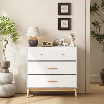 Armoire de rangement à 3 tiroirs, commode blanche moderne avec base en bois massif, petit organisateur de bureau