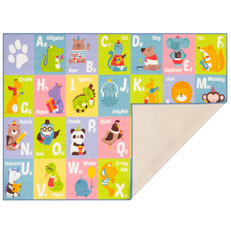 KC Cubs: Educational Rug: ABC Alphabet Animal - 5x7' Playmat - Interactive Letter Learning, Activity Area Carpet, Bedroom-Classroom, Baby-Toddler-Kid