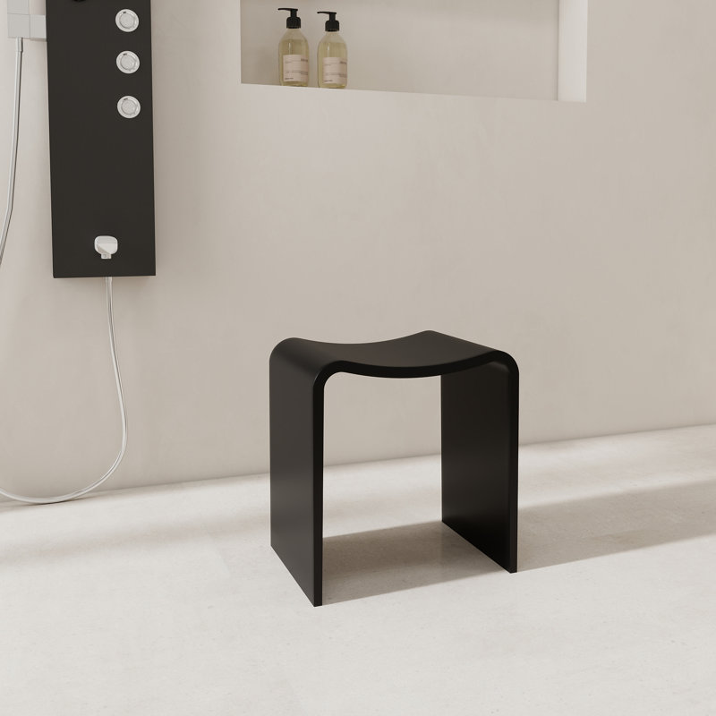 15.7'' Solid Surface Shower Bench Stool, Matte Black