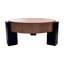 Table basse ronde de 33 pouces, style Wabi-Sabi moderne, placage de noyer et noir mat