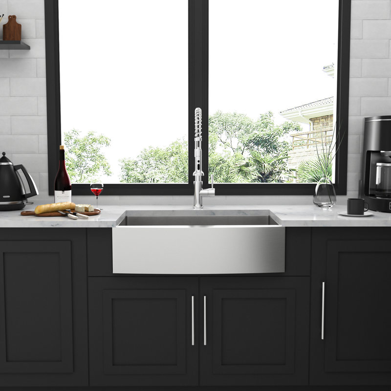 33 Inch Apron Front Kitchen Sink - Brushed Nickel Stainless Steel 16 Gauge With Rust- Feature Noise Reduction Layer