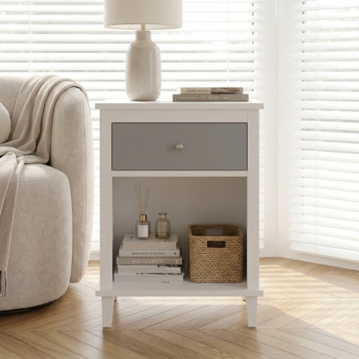 Nightstand, Bedside Table with Drawer & Open Storage Shelf, Wooden End Table with Gold Knob, Side Table for Bedroom, Kids Room, Living Room