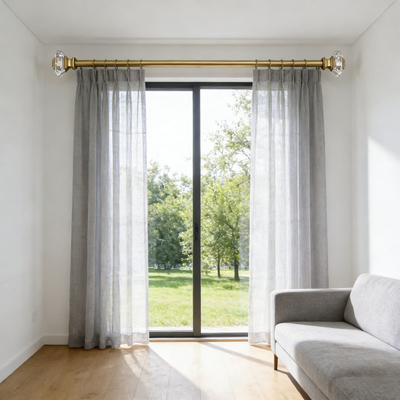Tringle à rideaux simple ajustable avec embouts de diamant carrés en cristal, 1 pouce de diamètre, s'étend de 36 à 72 pouces pour des parures de fenêtre polyvalentes