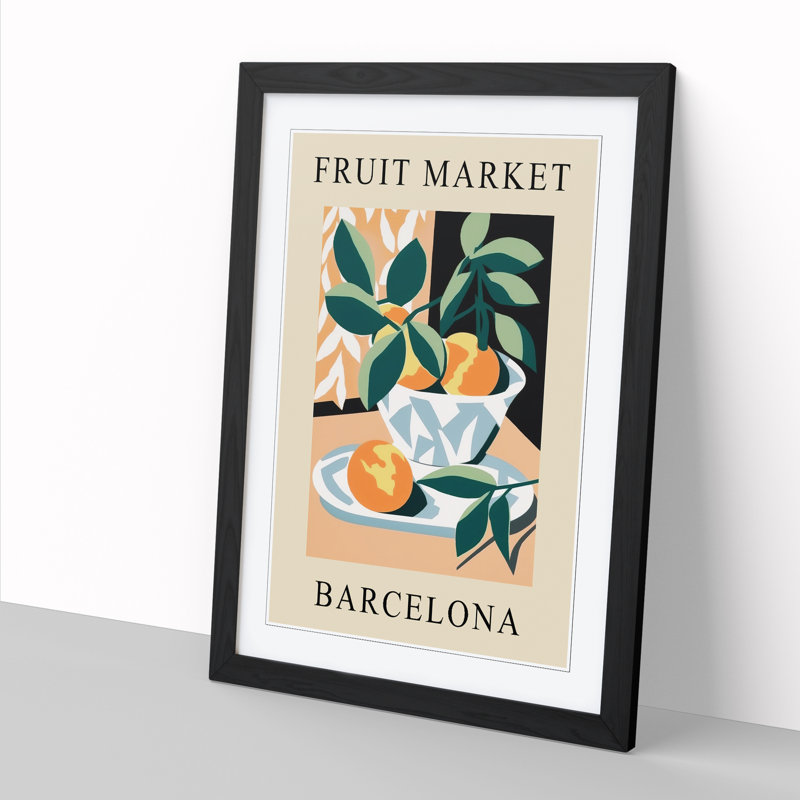 Peach Barcelona Fruit Market Exhibition - Single Picture Frame Print on Wood, 46cm H x 34cm W x 2cm D