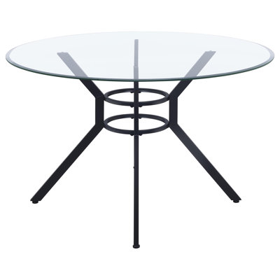 Steele 48-Inch Round Glass Top Dining Table Matte Black