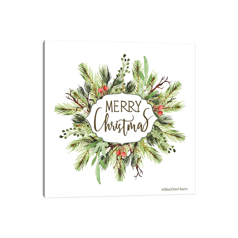 Merry Christmas Greenery I by Bluebird Barn - Wrapped Canvas Print, 93.98 cm H x 93.98 cm W x 3.175 cm D