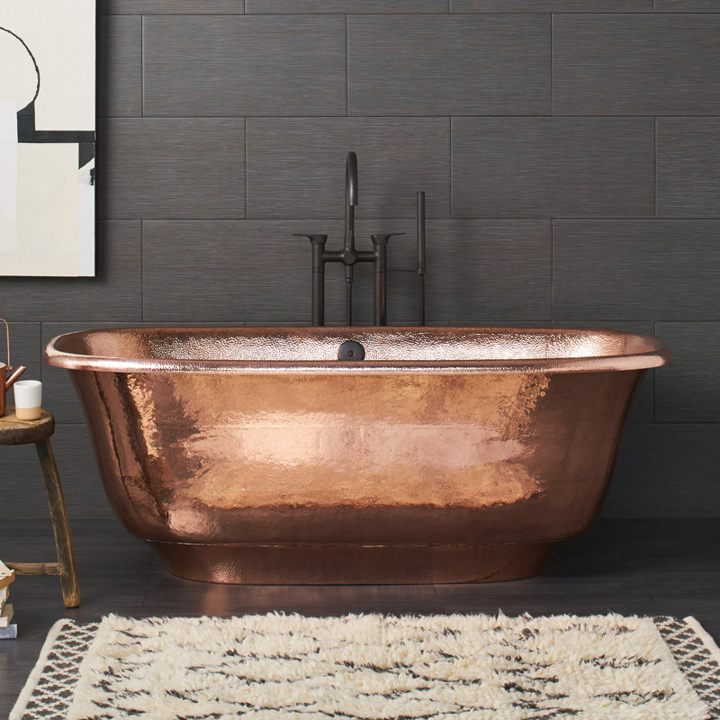 Santorini 66" x 32.5" Freestanding Soaking Copper Bathtub, Polished Copper