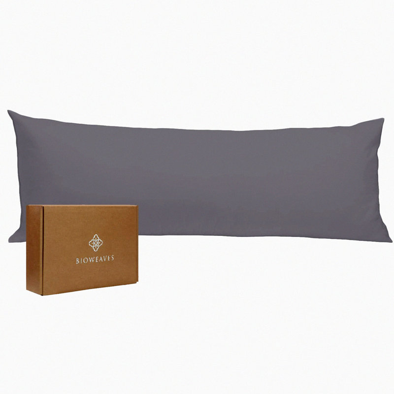 Luxury Cotton Sateen Body Pillow Cover - 300 Thread Count Soft GOTS Certified Pillowcase with Zipper Closure - 21" x 54" Grey Cover