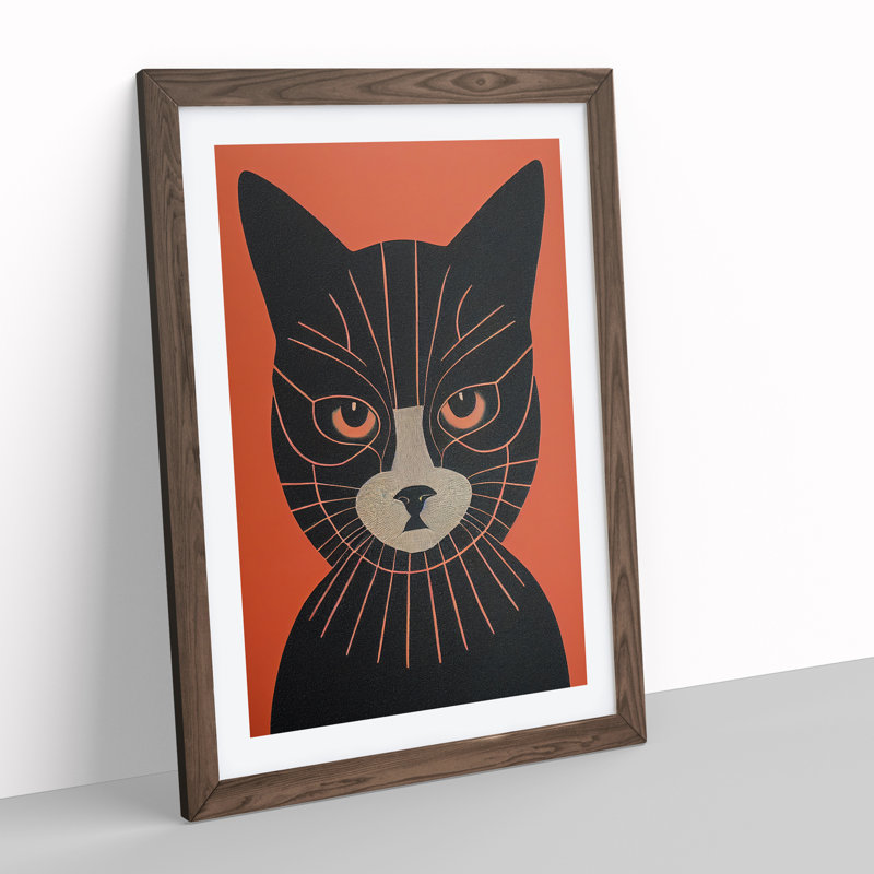 Mesmerising Cat Abstract - Framed Print, 64cm H x 46cm W, Brown