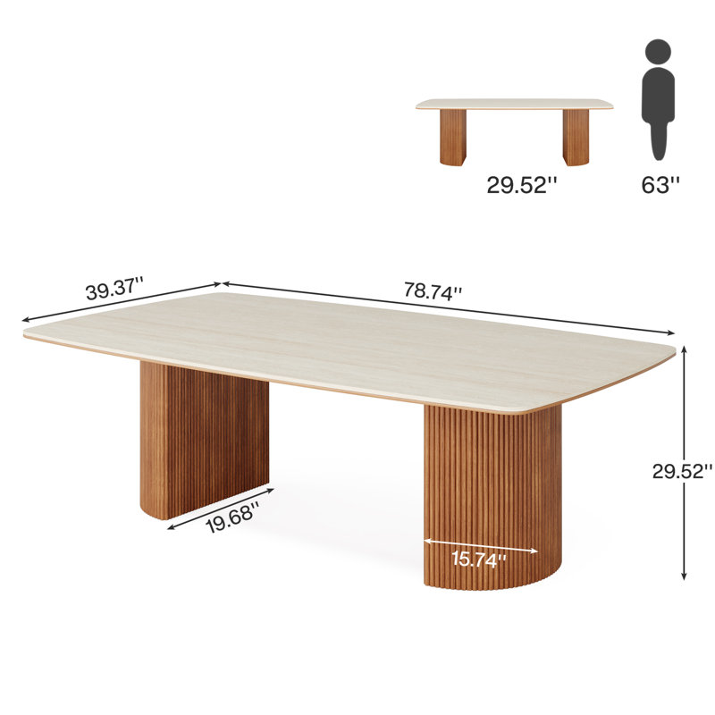 Travertine Slab Computer Desk With Semi-Circular Base In Wax Wood Finish