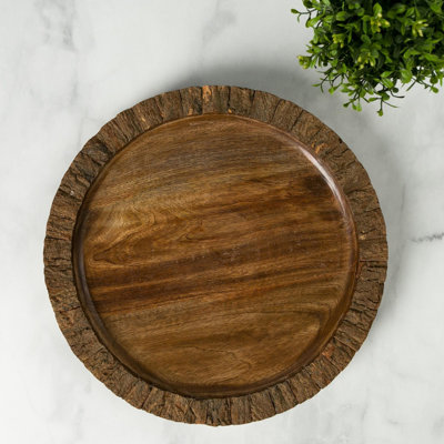 Artisan Wood Bark Serving Tray Rustic Handmade Decorative Tray