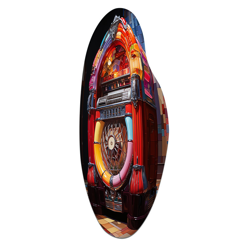 Jukeboxes Nostalgic Melody II - art mural en métal incurvé, reproduction murale asymétrique, H 38 po x l 15 po