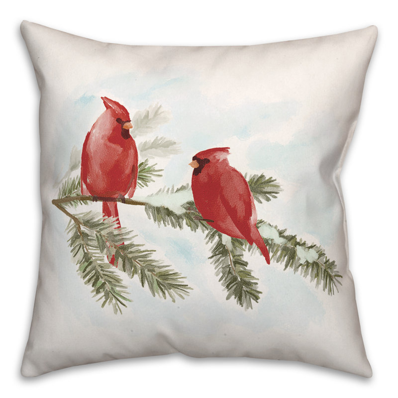 Coussin Two Cardinals On Branch, 16 po x 16 po