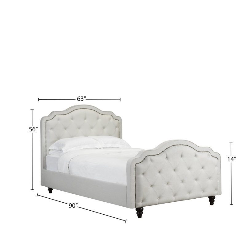 Lit plateforme en tissu d’ameublement Waville, Blanc cassé, Grand