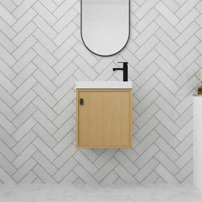 Meuble-lavabo flottant en résine avec porte à fermeture en douceur