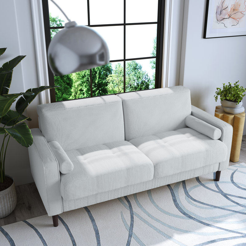 Causeuse à accoudoirs carrés 63,6 po Yeimi, Velours côtelé beige