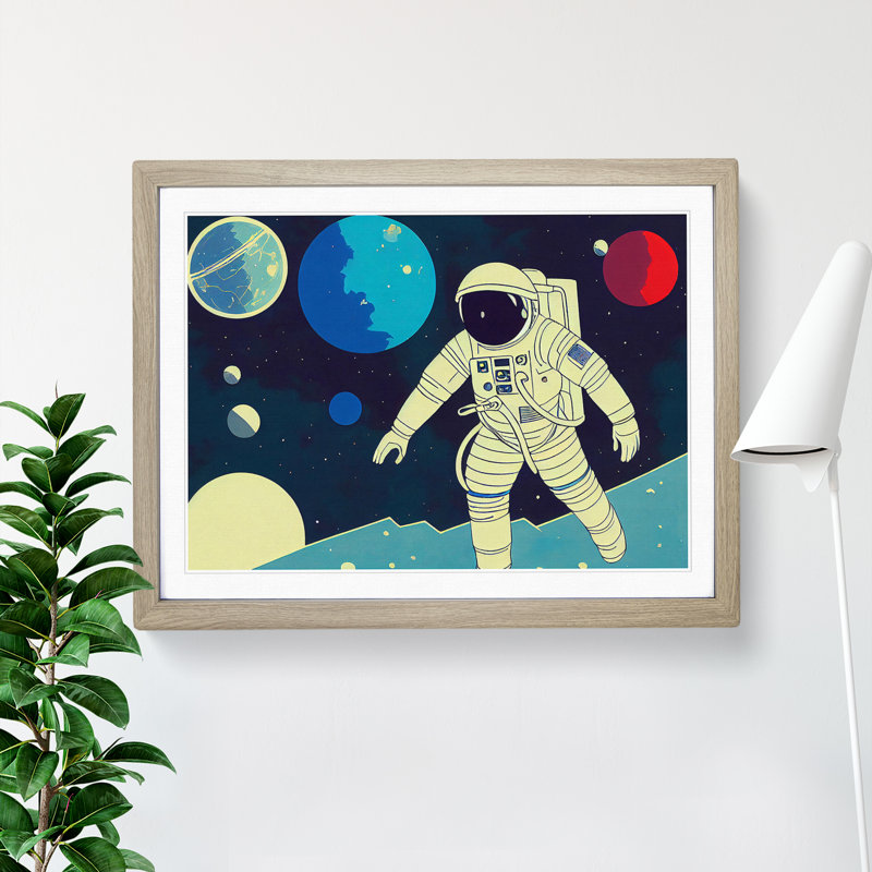 Retro Astronaut Vol.3 - Single Picture Frame Painting, Oak Framed, 34cm H x 46cm W x 2cm D